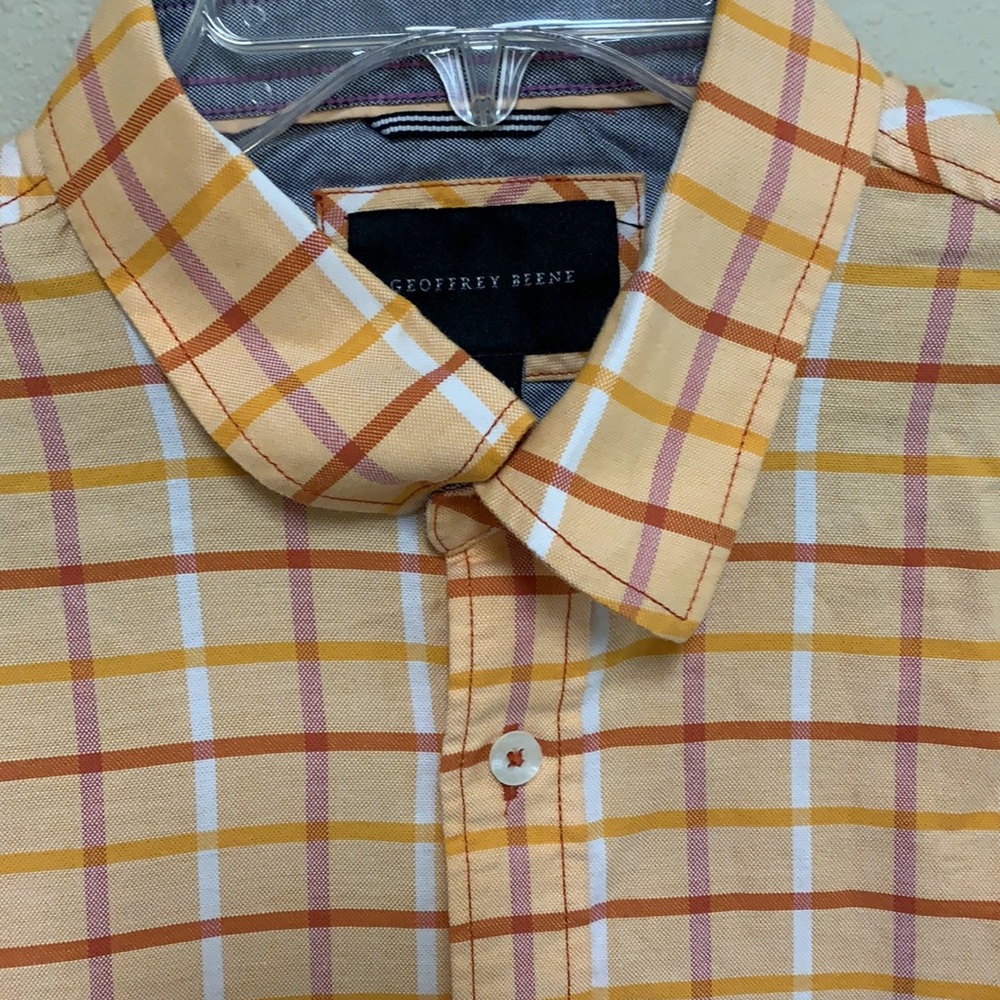 Geoffrey Beene Orange Plaid Short Sleeve Button Down Shirt